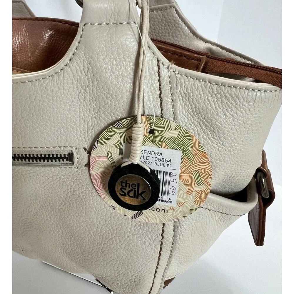 The Sak Kendra Leather Satchel Bag Cream Tan Blue Green Colorblock NWT 1990's